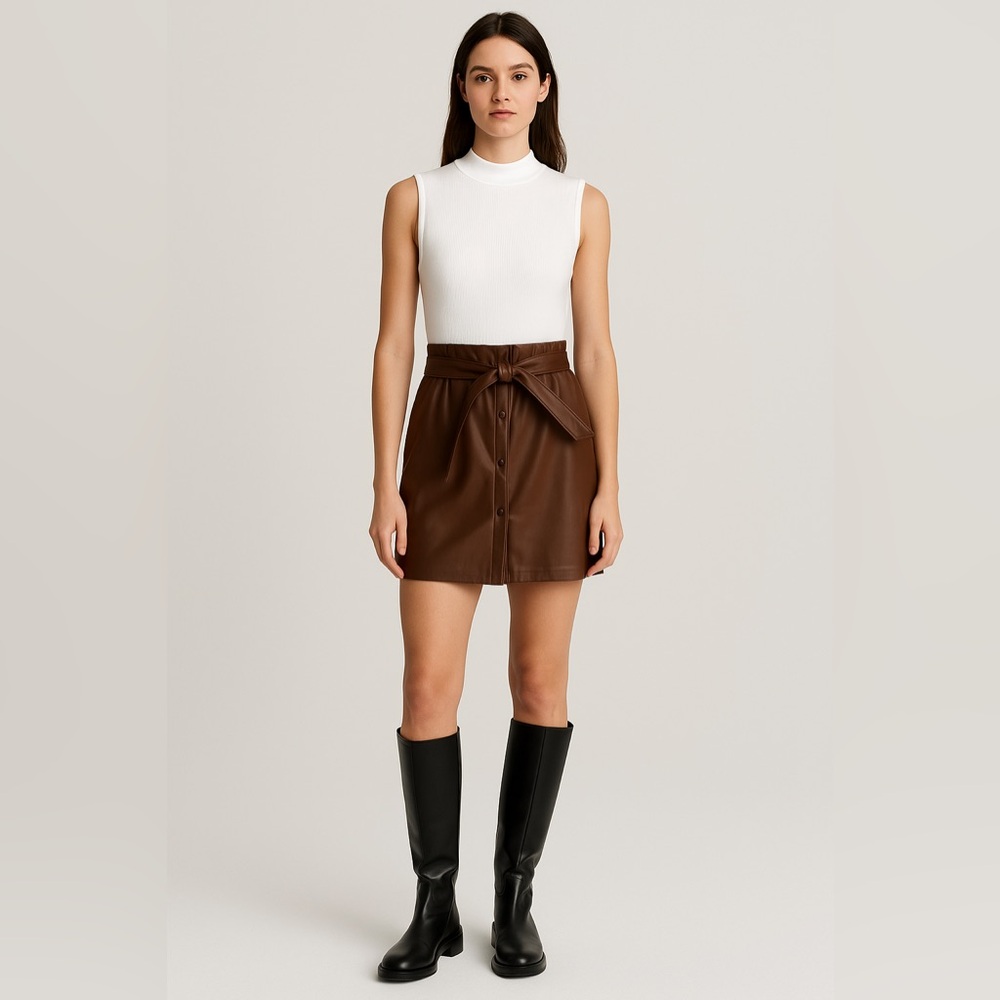 Hayle and June Sleeveless White Top with Faux Leather Skirt Overlay Size L